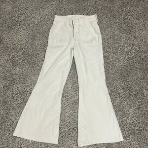 American Eagle Outfitters Cream Flare Pants High-Waisted